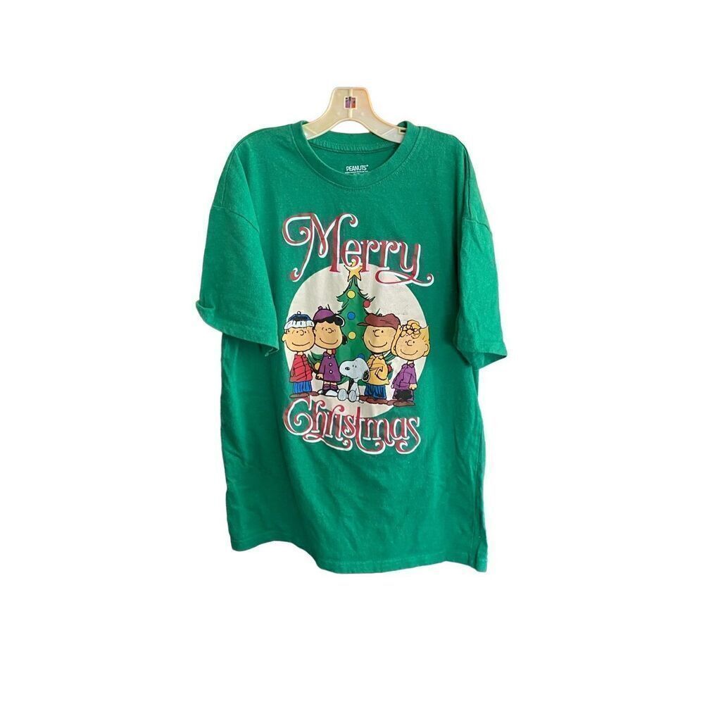 Peanuts Christmas holiday season, sing-along, short sleeve, green T-shirt S/SM